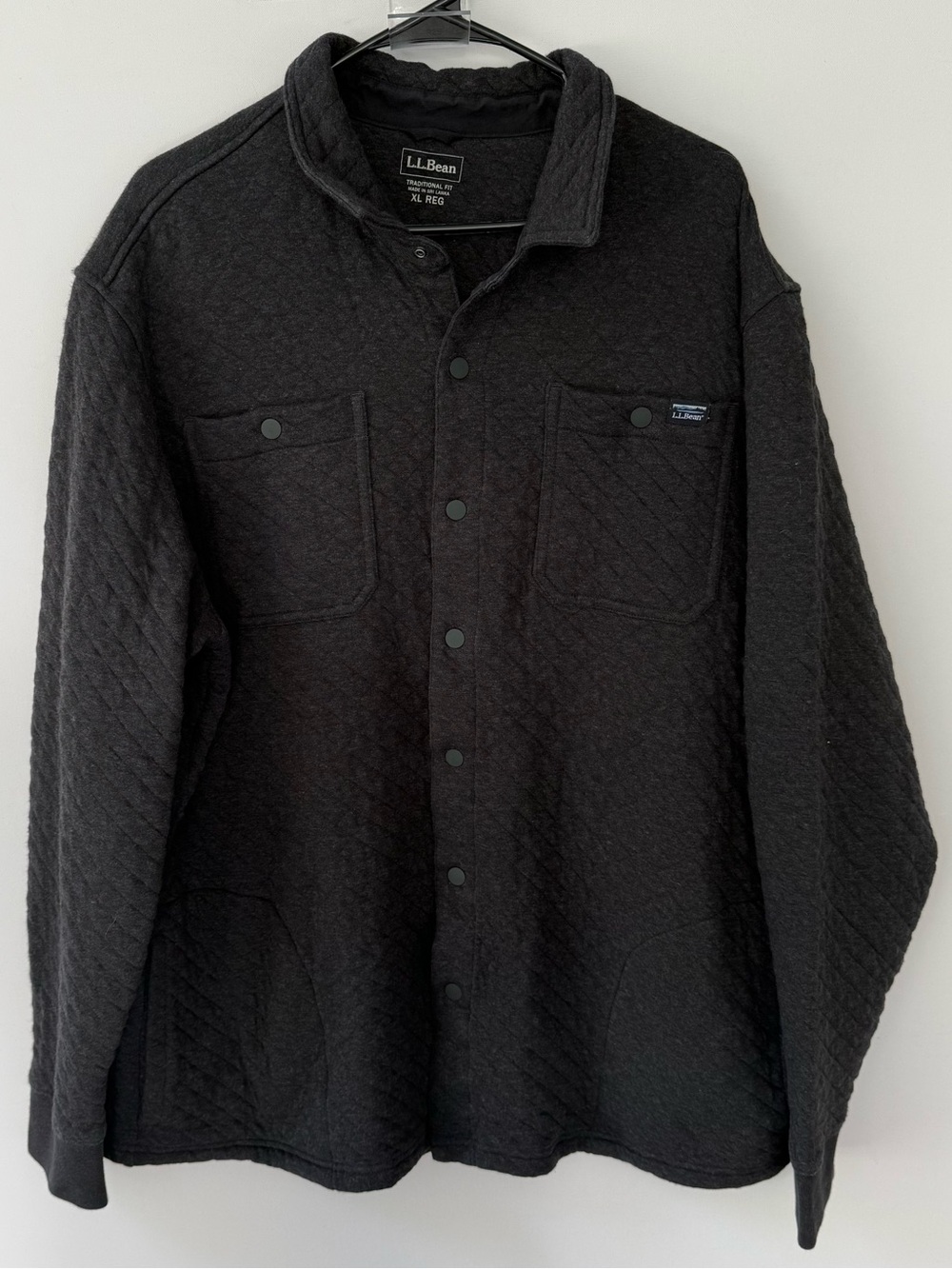 L. L. Bean Men's Quilted Sweatshirts Snap Overshirt Dark Charcoal Heather XL